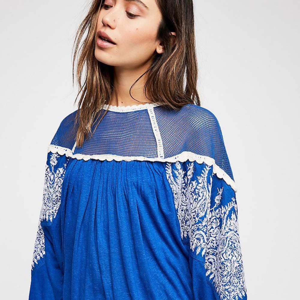 NWT Free People $128 Boho Embroidered Carly Top XS
